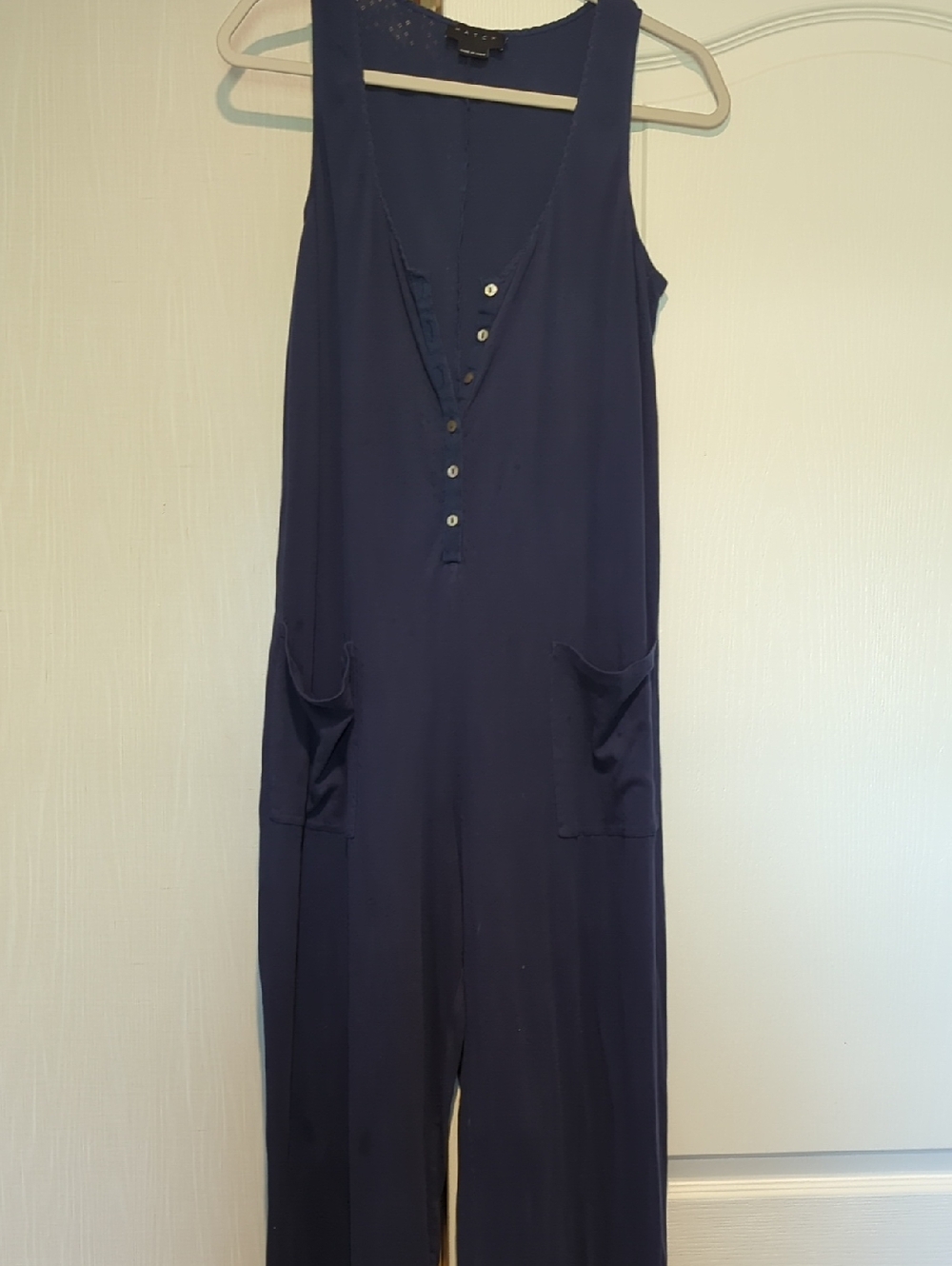 Hatch Maternity Navy Sleeveless Button-Front Romper with Pockets